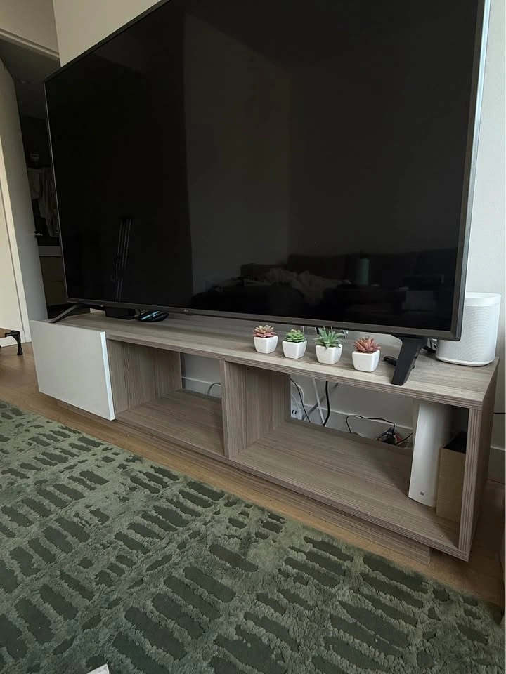 Modern Wood TV Stand with White Cabinet - photo 2