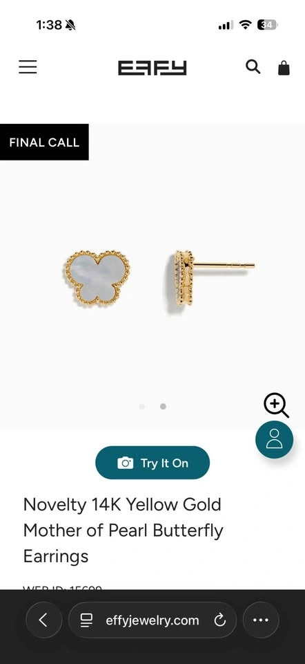 Effy 14K Gold Mother of Pearl Butterfly Studs - photo 2