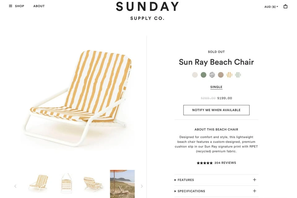 Orig $269 - USED ONCE - Sunday Supply yellow stripe beach chair - photo 3
