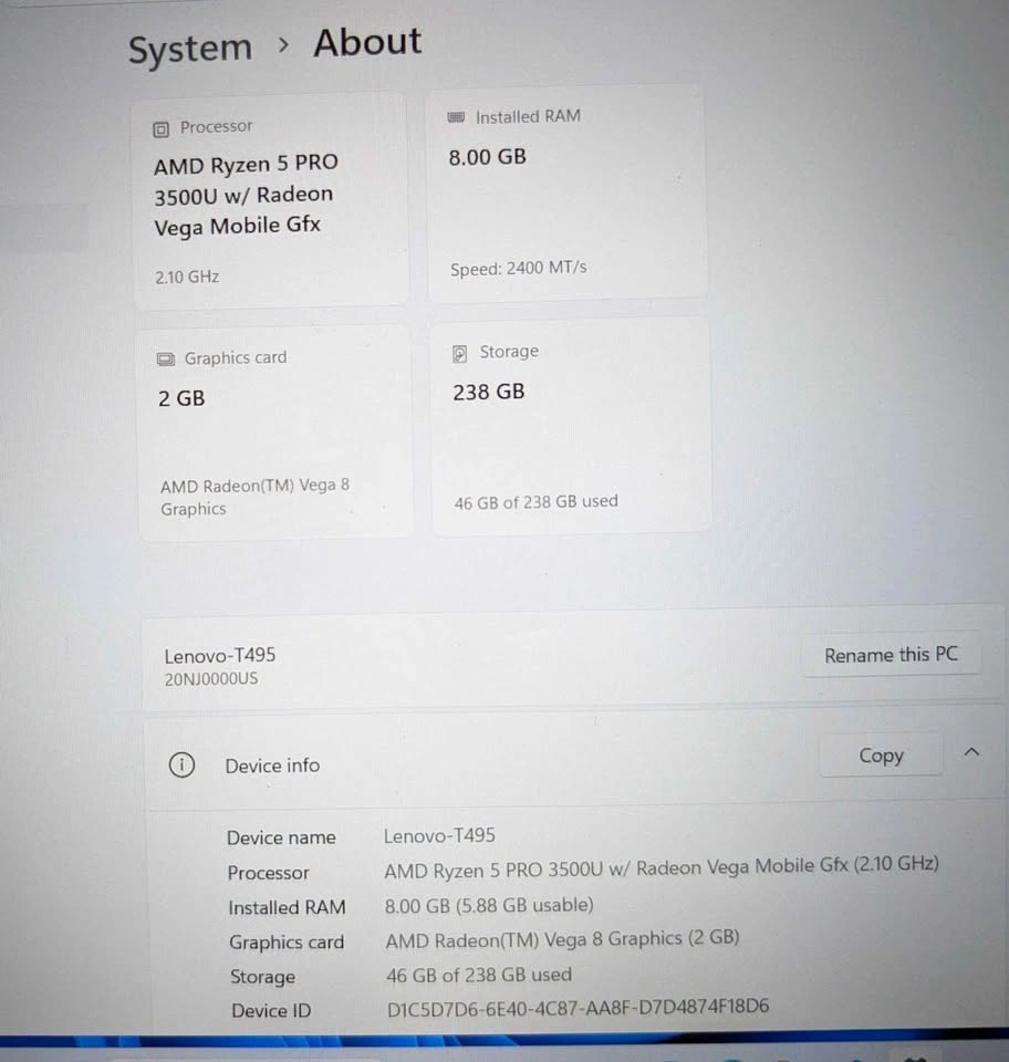Lenovo ThinkPad T495 Ryzen 5 PRO 8GB/256GB Win 11 Pro + Office - photo 2