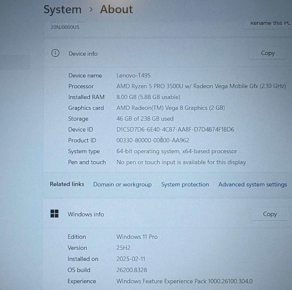 Lenovo ThinkPad T495 Ryzen 5 PRO 8GB/256GB Win 11 Pro + Office - photo 3