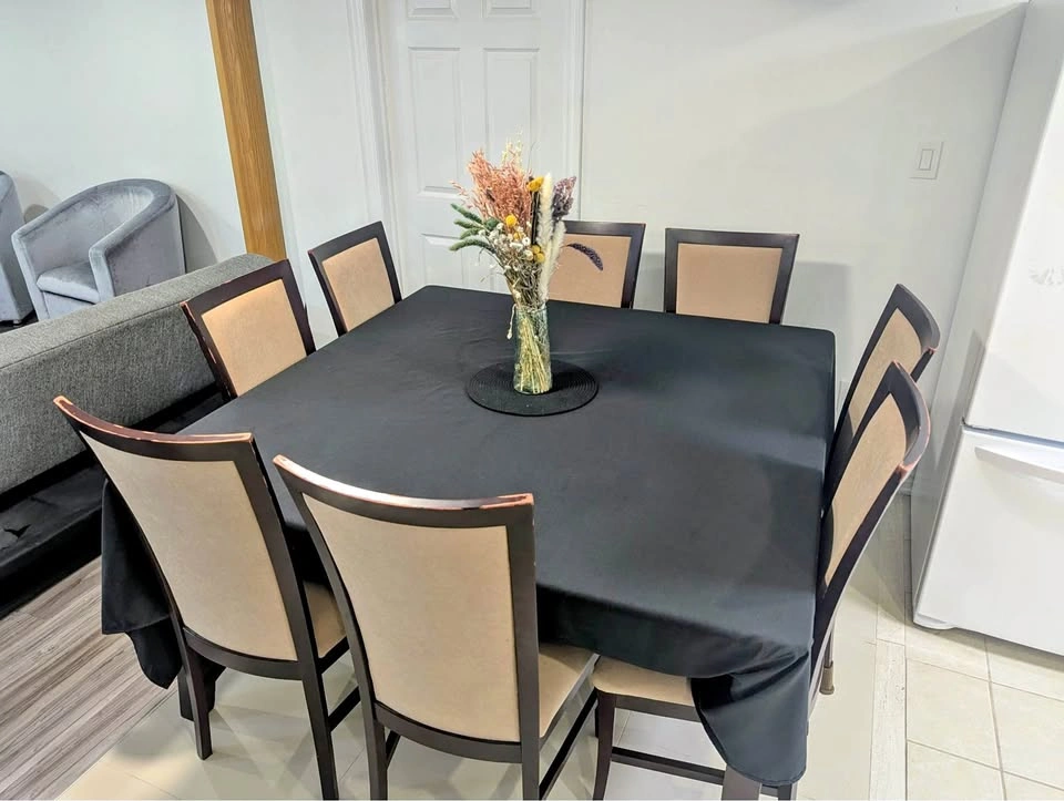 Moving Sale - Large 60" Square Wood Dining Table w/ 8 Chairs
