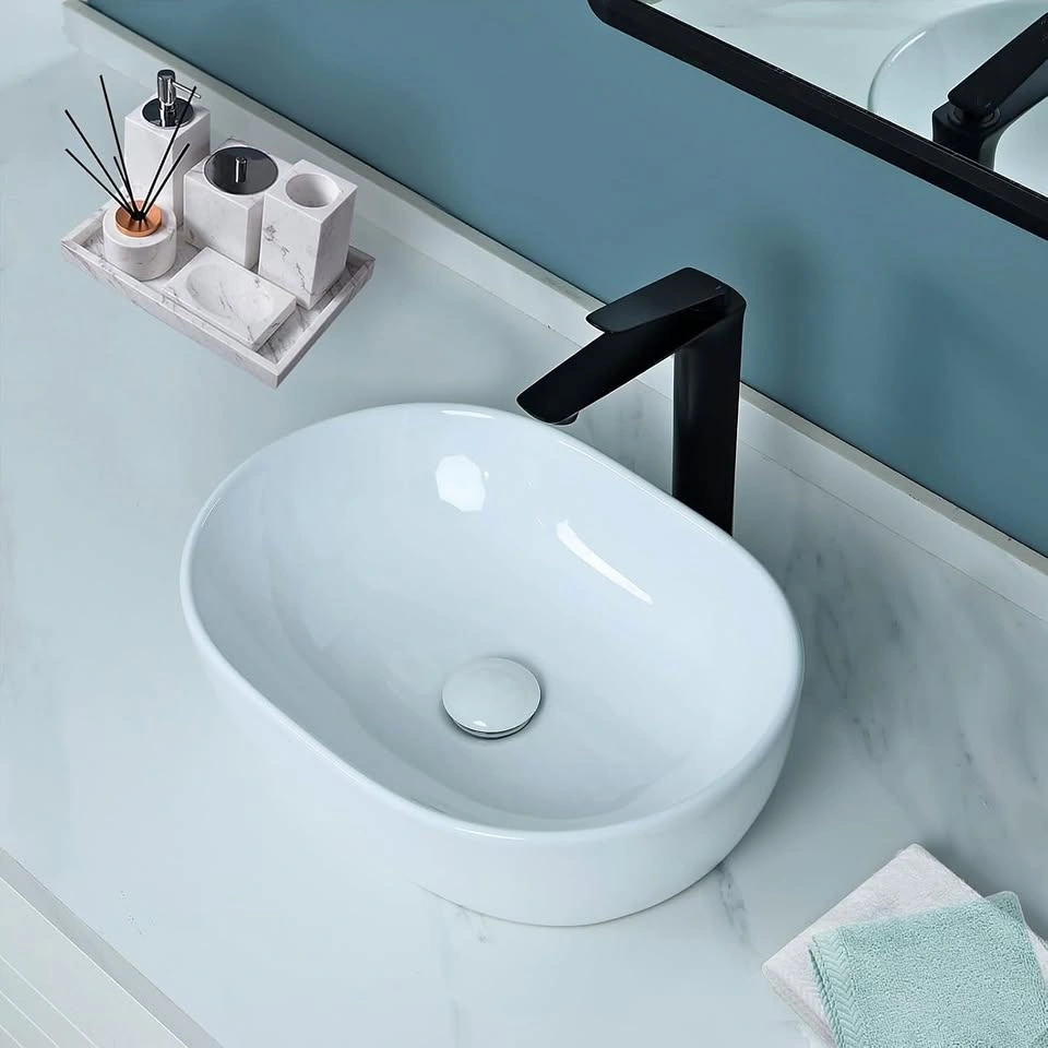 Bathivy Oval Vessel Bathroom Sink with Pop-Up Drain