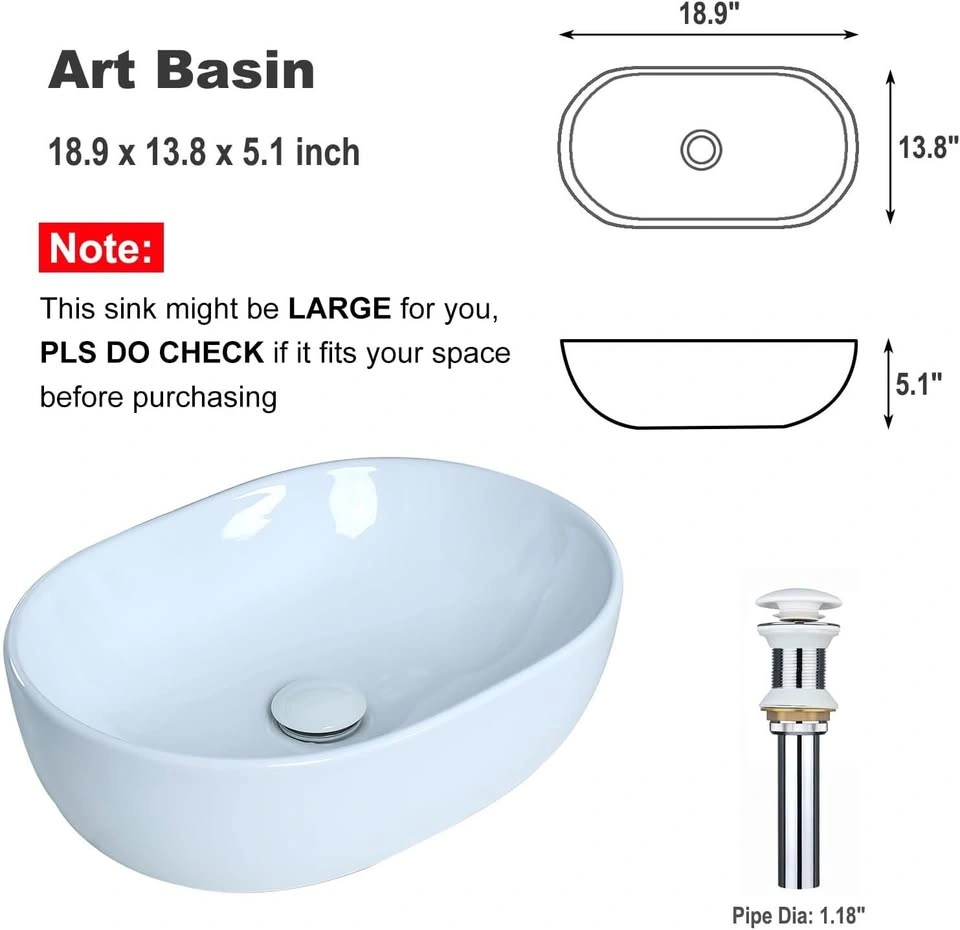 Bathivy Oval Vessel Bathroom Sink with Pop-Up Drain - photo 3