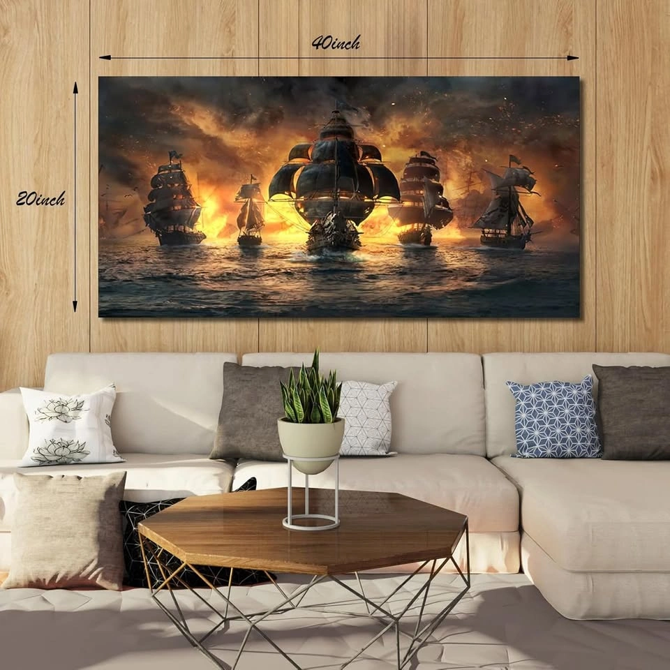 Framed Pirate Ship Wall Art - 40x20" Nautical Canvas - photo 3