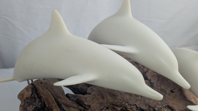 John Perry Large Three Dolphin Sculpture Hand Carved Driftwood B - photo 2