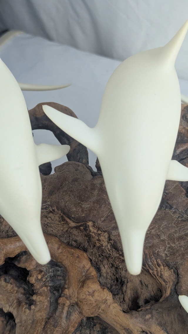 John Perry Large Three Dolphin Sculpture Hand Carved Driftwood B - photo 3