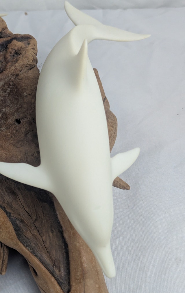 John Perry Large Three Dolphin Sculpture Hand Carved Driftwood B - photo 5