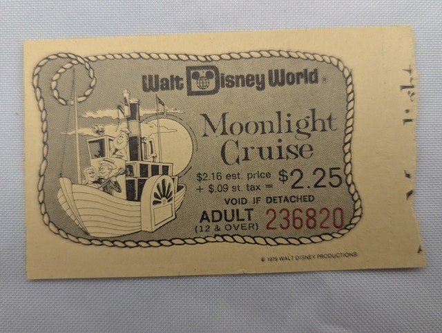 Walt Disney World Vintage Moonlight Cruise 1976 Ticket Stub