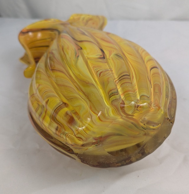 Yellow Orange Brown Hand Blown Glass Vase Pitcher Jug Handle - photo 5