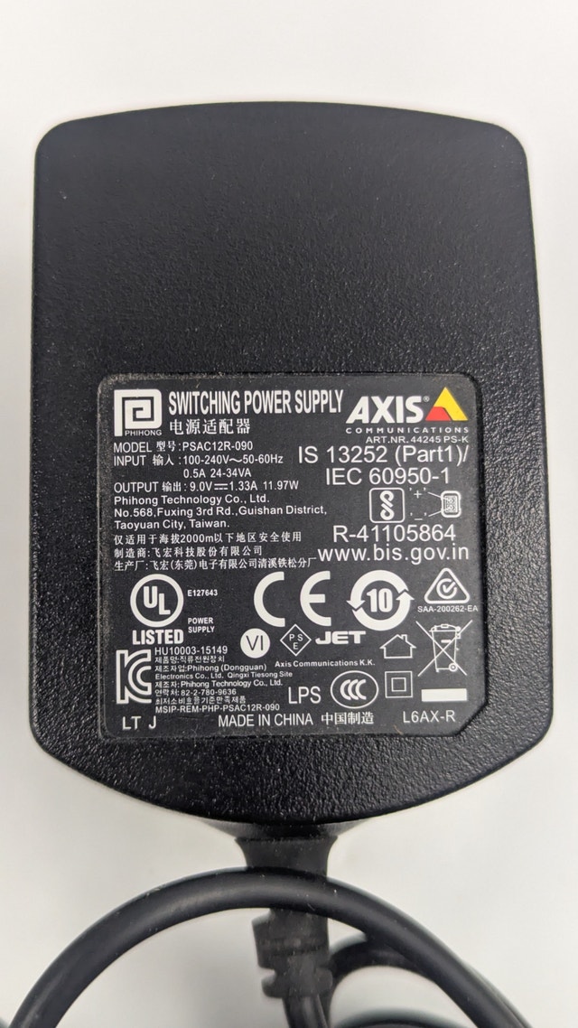 AXIS Communications Adapter PSAC12R-090 9V 1.33A P8221 Network - photo 2