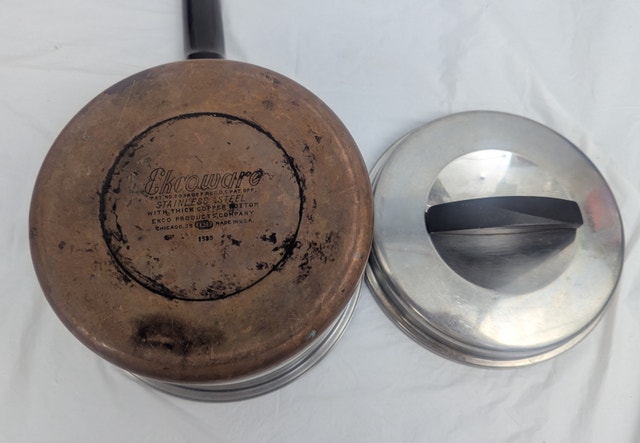 Vintage Ekcoware 1 Qt Thick Copper Bottom Sauce Pan Pot W/Lid US - photo 4