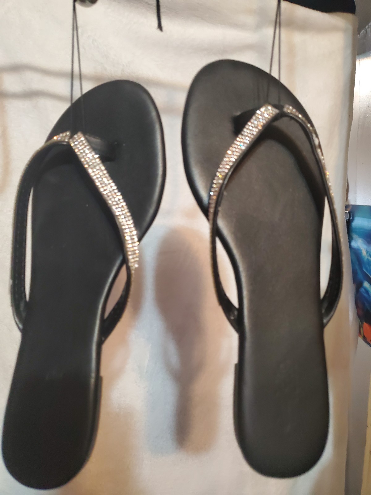 Charlotte Russe Black Rhinestone Thong Sandals - Women's Size 8