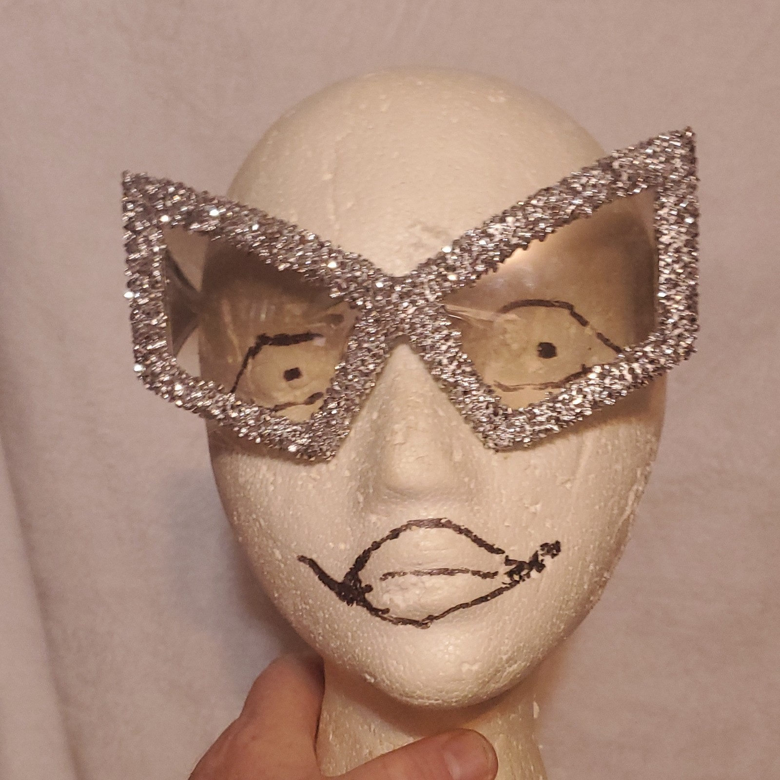 Silver Glitter Rhinestone Geometric 1970s Costume Glasses