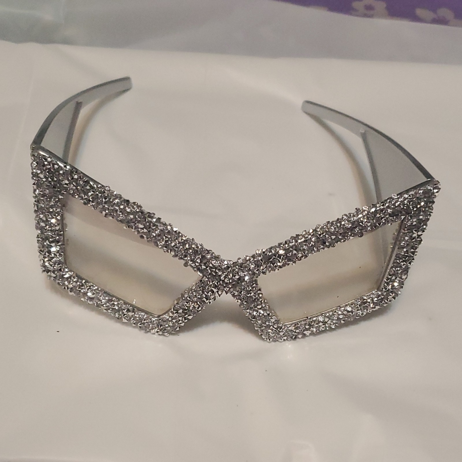 Silver Glitter Rhinestone Geometric 1970s Costume Glasses - photo 2