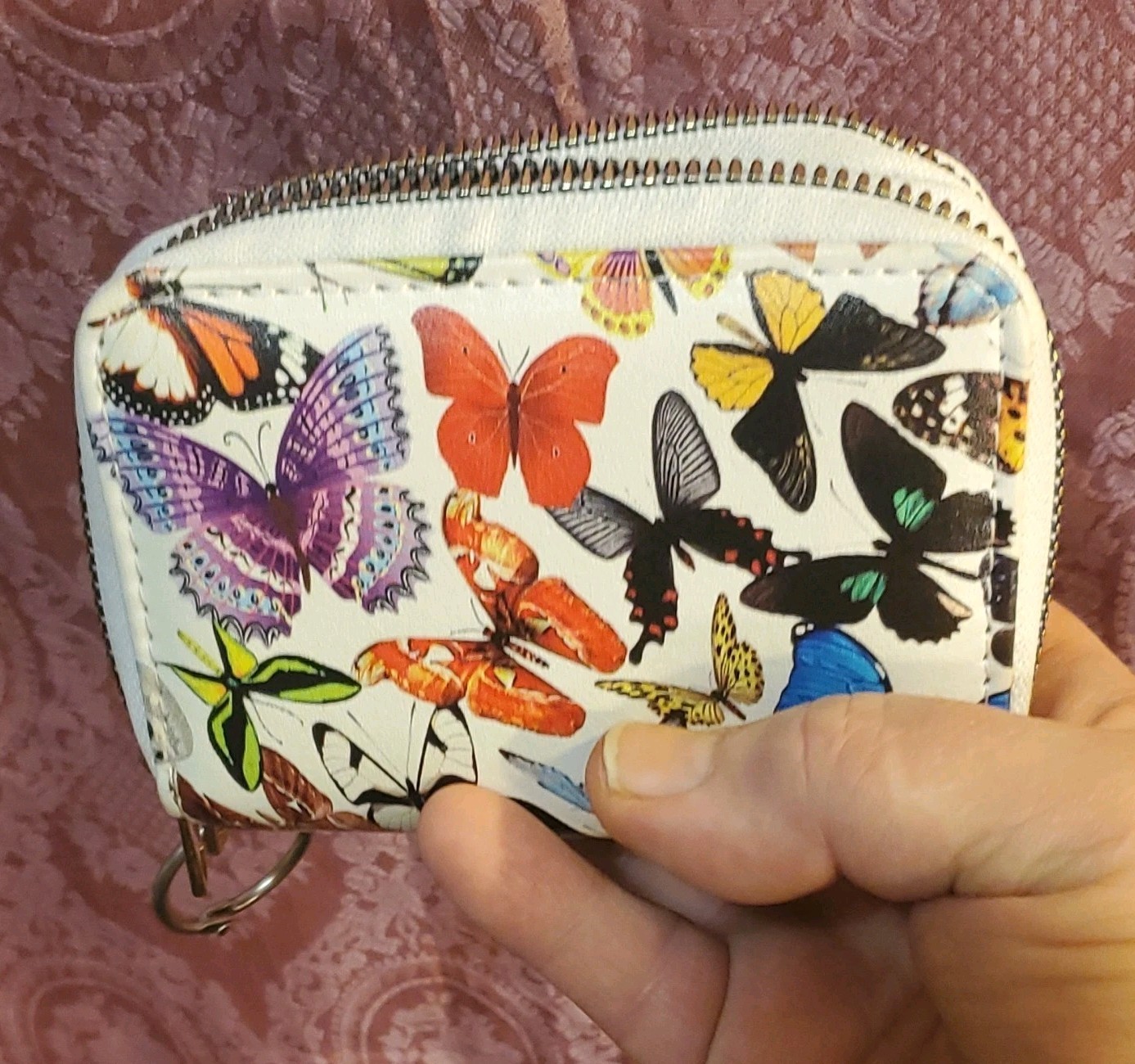 Butterfly Print Women's Double Zipper Key Ring Wallet