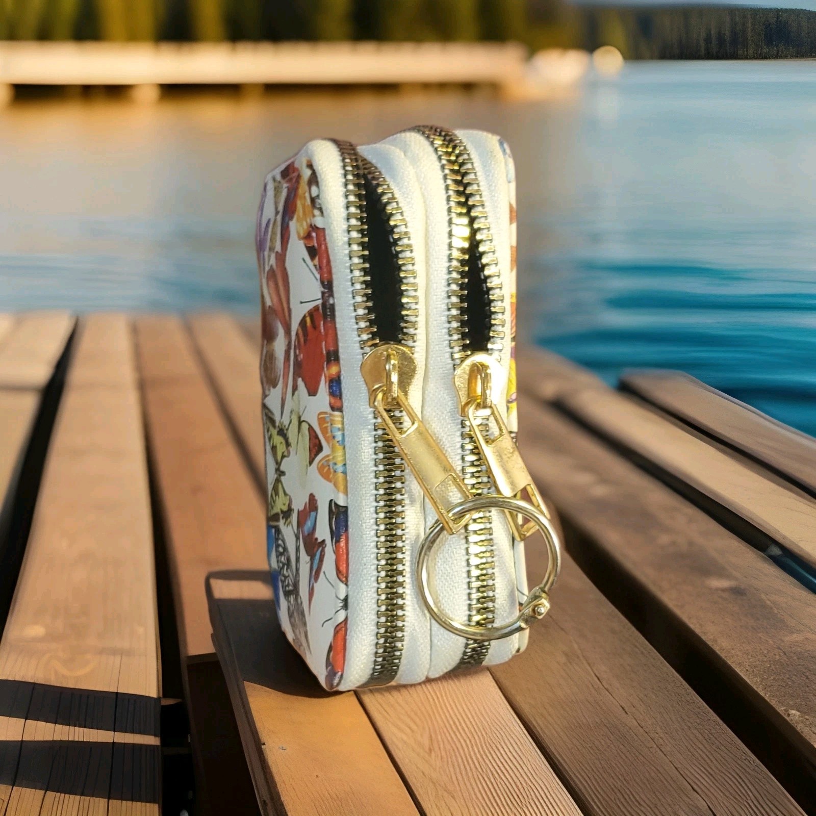 Butterfly Print Women's Double Zipper Key Ring Wallet - photo 2