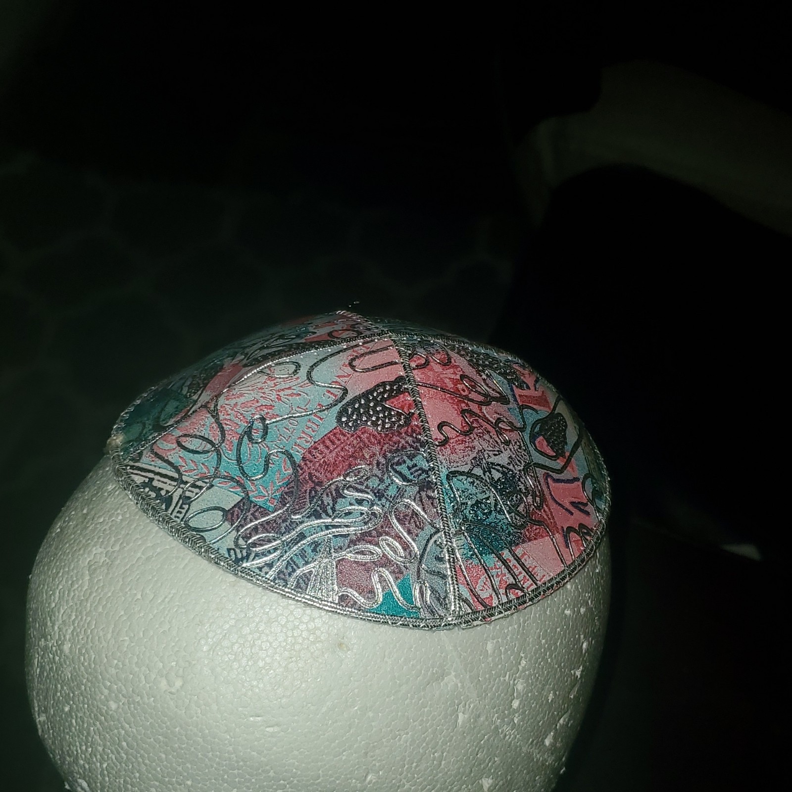 Martina Men's Kippah Abstract Pattern Pink Blue Silver Jewish He - photo 2