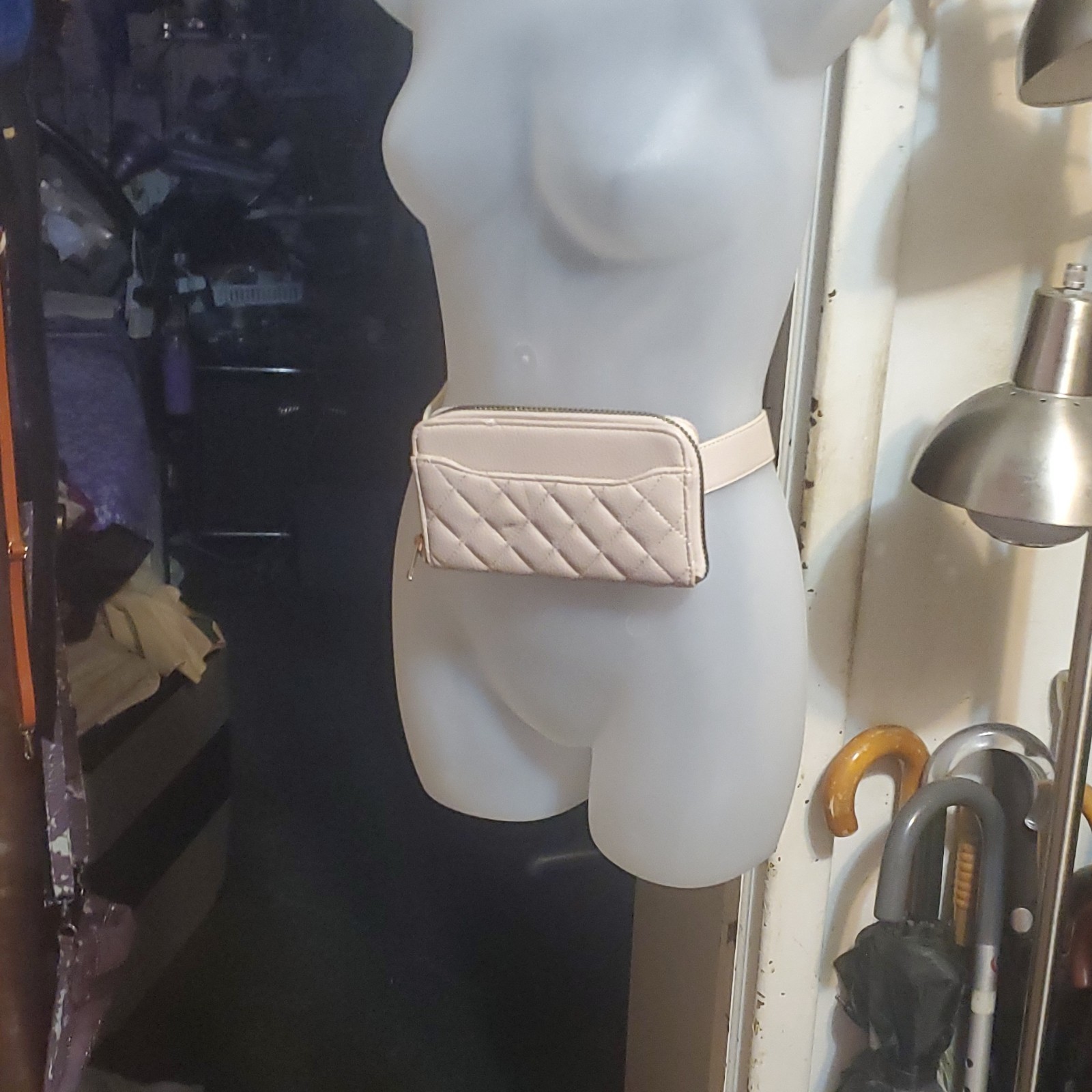 Cellphone Holder + Beige Quilted Waist Pack
