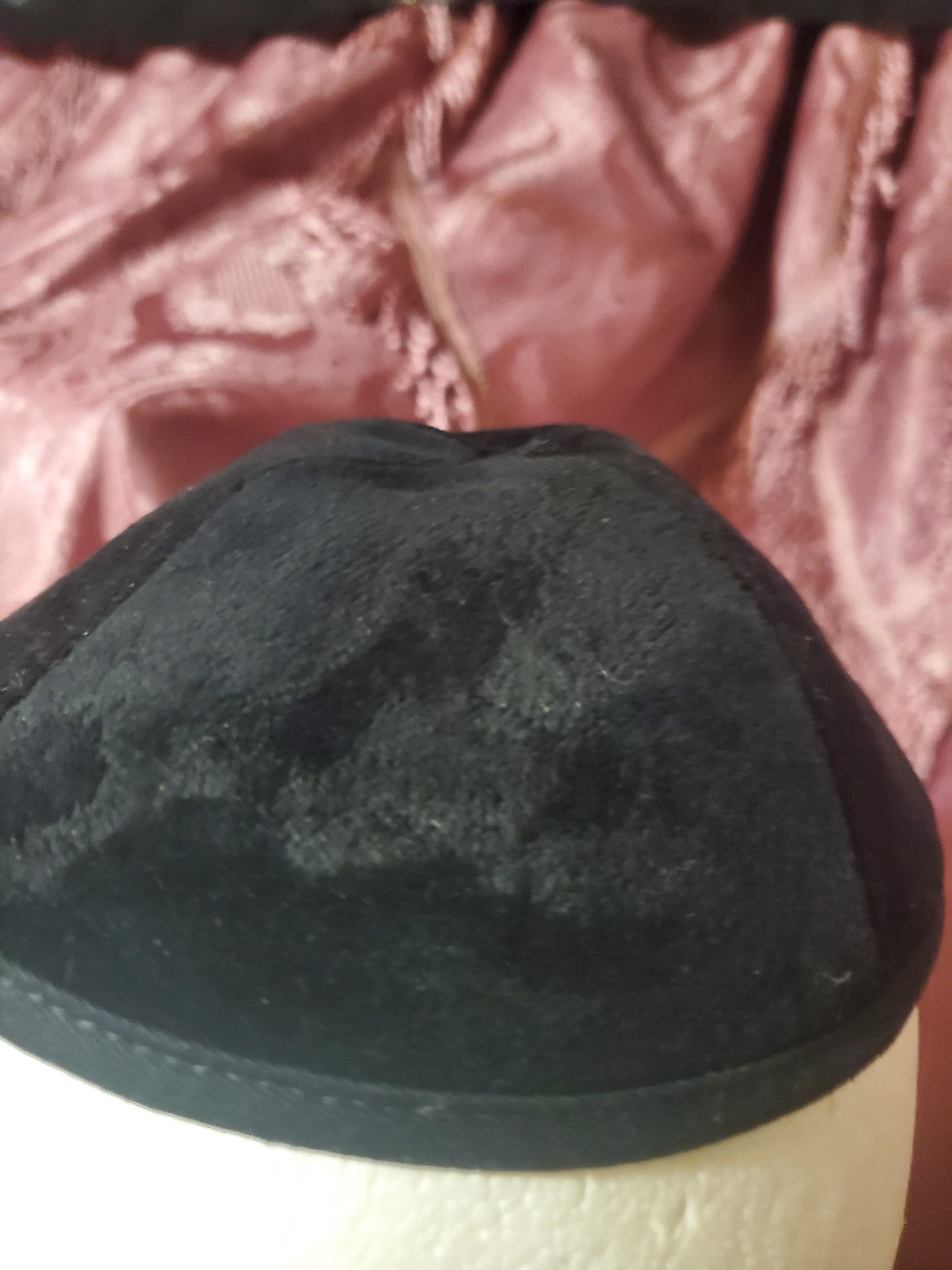 Black Velvet Kippah Yarmulke - Embroidered Interior - photo 5