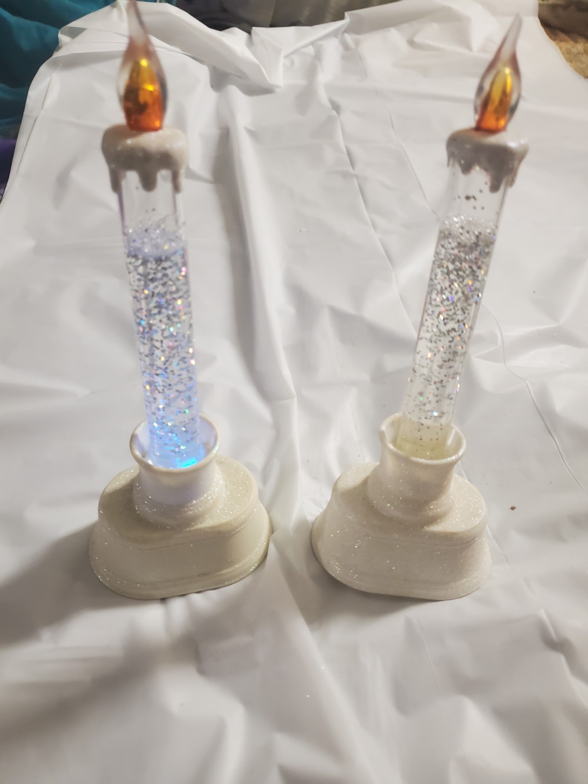 Glitter LED Candlestick White Multicolor Christmas Plastic Decor