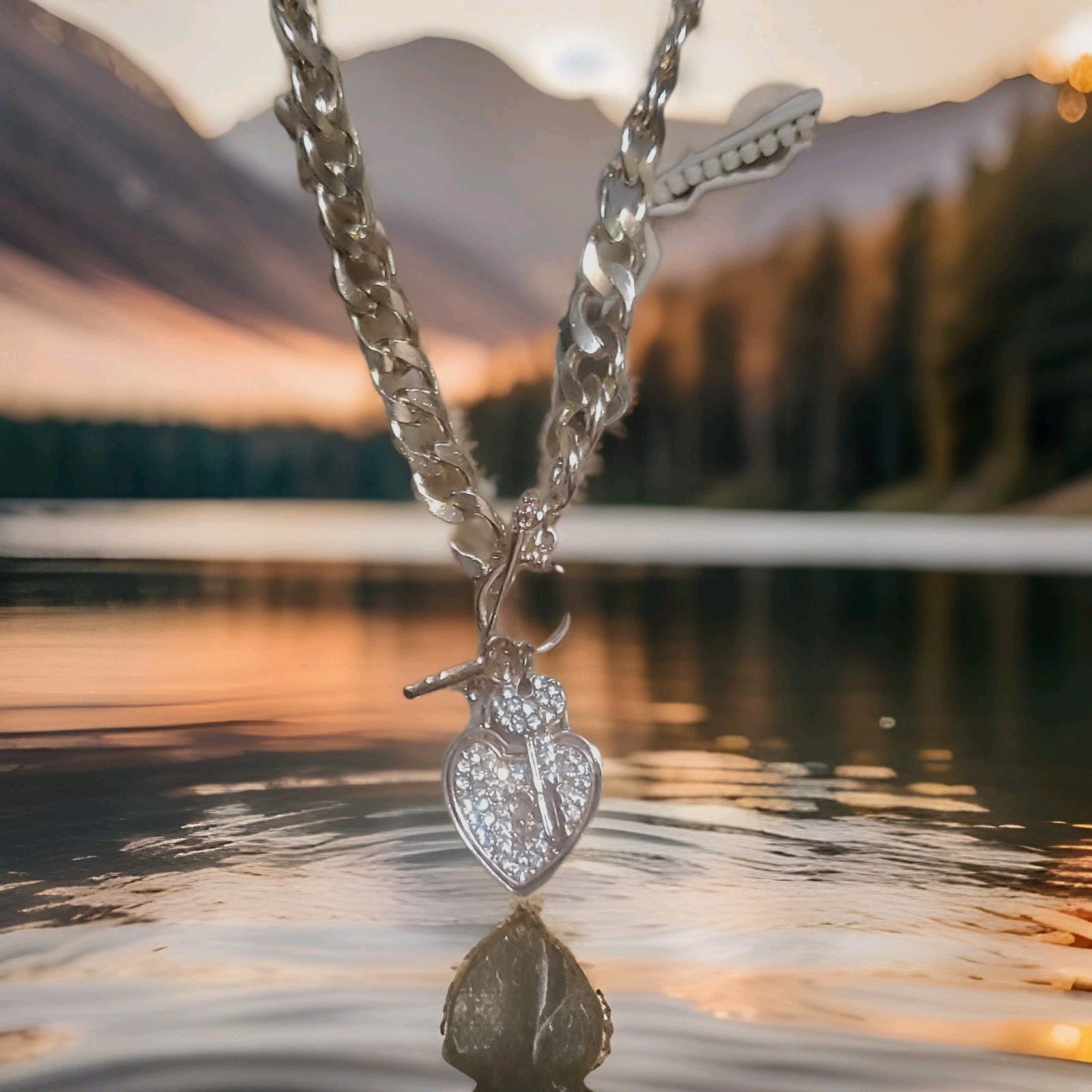 GoldTone Crystal Heart Pendant Statement Necklace