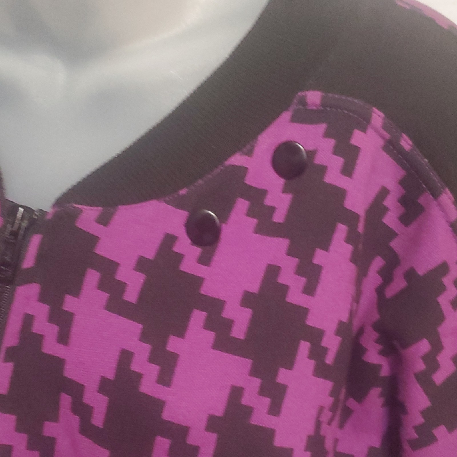 Lyse Spenard Purple Houndstooth Bomber Jacket Women M - photo 3
