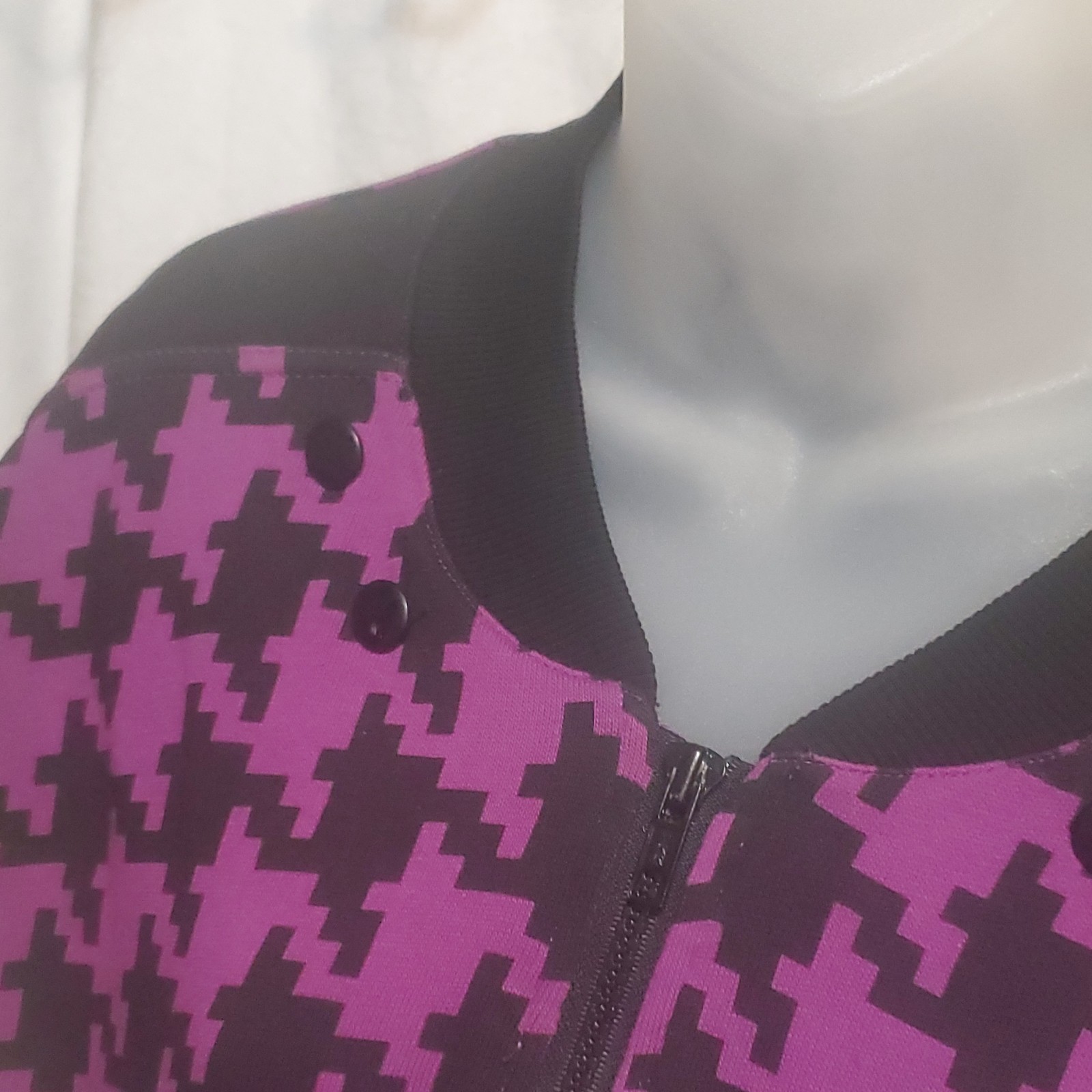 Lyse Spenard Purple Houndstooth Bomber Jacket Women M - photo 4