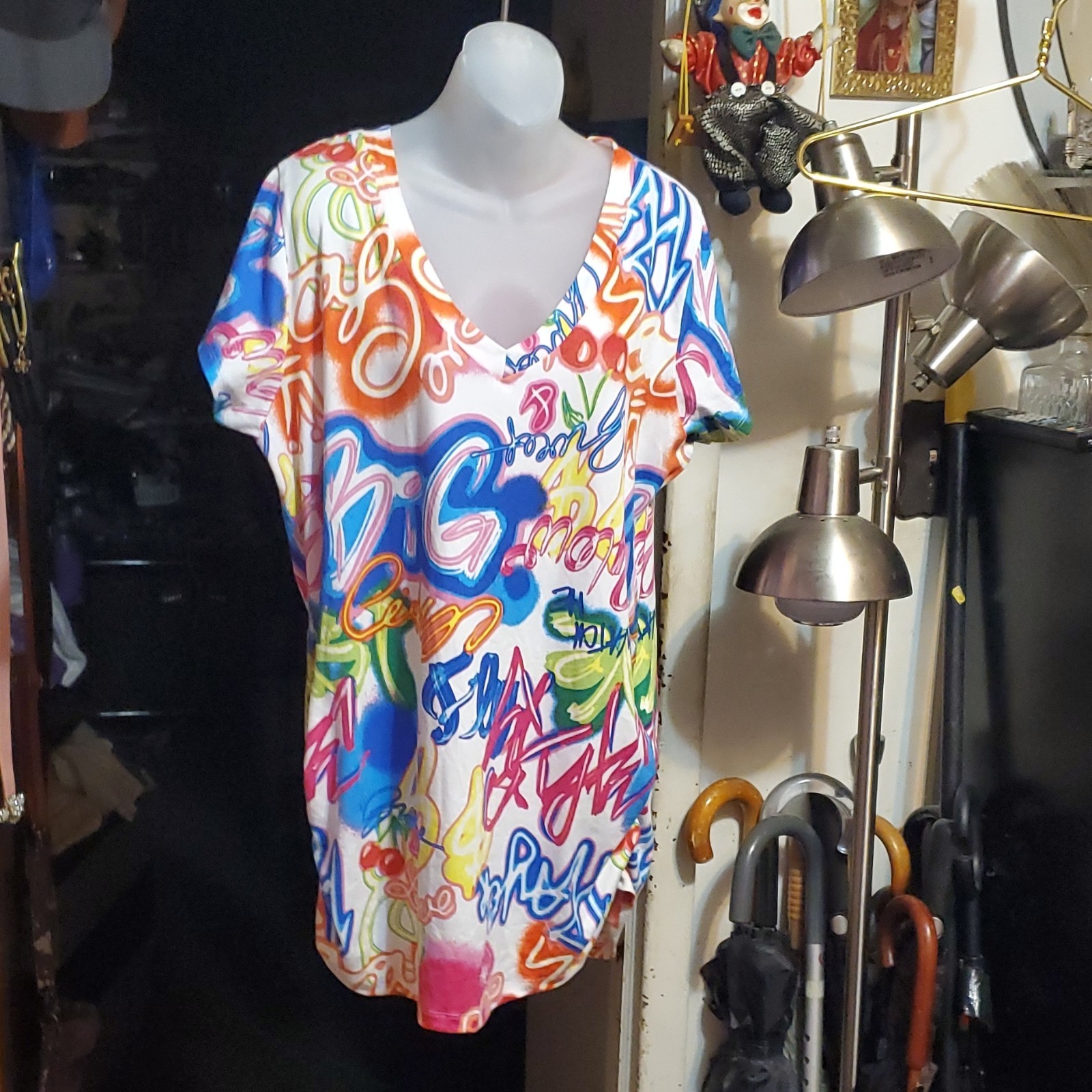 Rouge Collection Multicolor Abstract V-Neck T-Shirt Women's 2X - photo 4