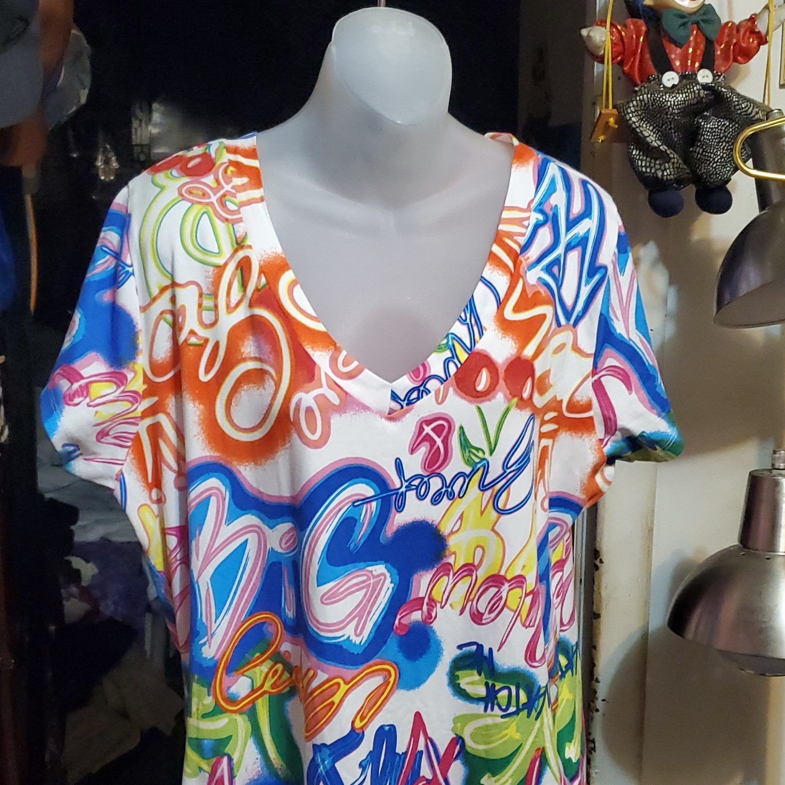 Rouge Collection Multicolor Abstract V-Neck T-Shirt Women's 2X - photo 5
