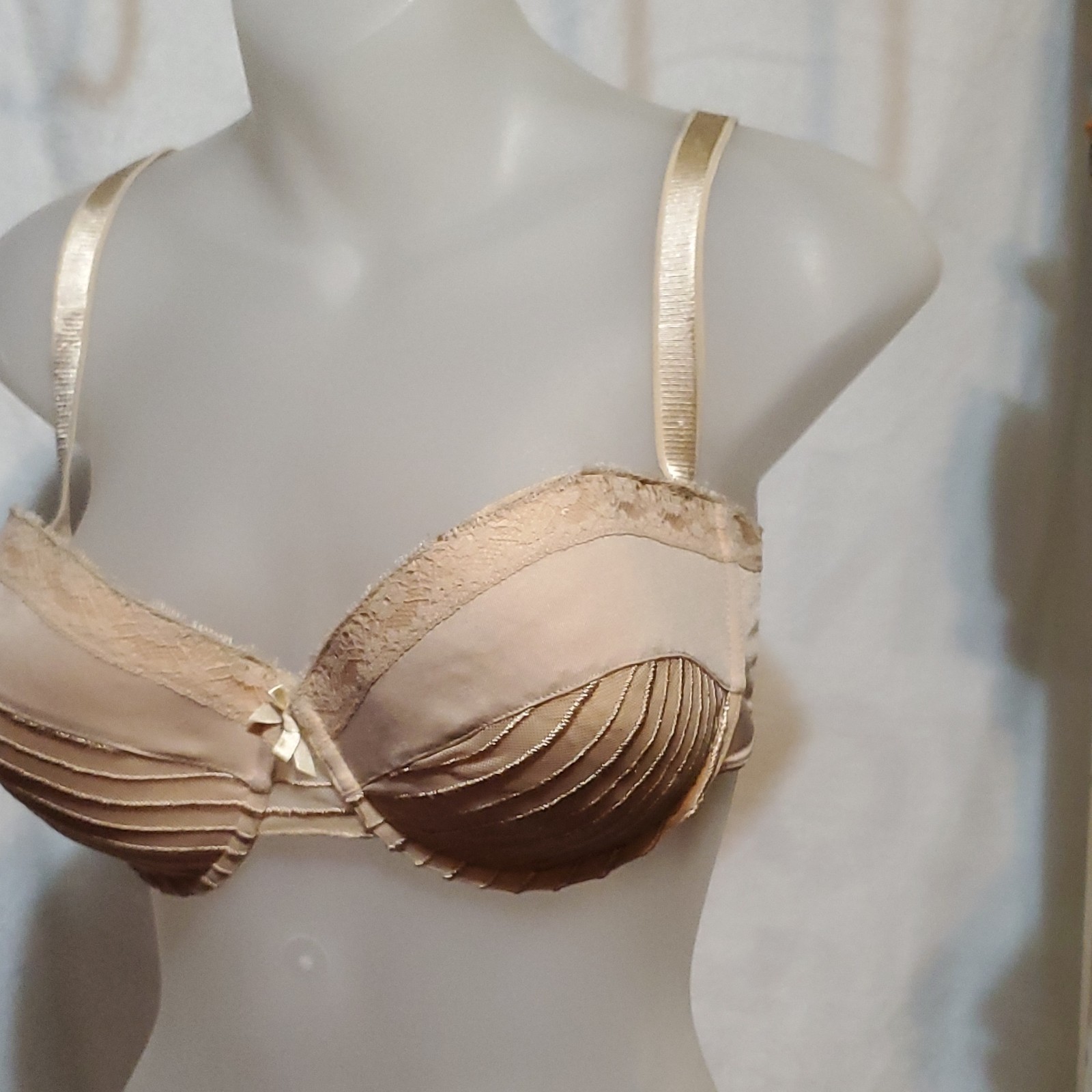 Beige Brown Lace Underwire Balconette Bra 42C - photo 3