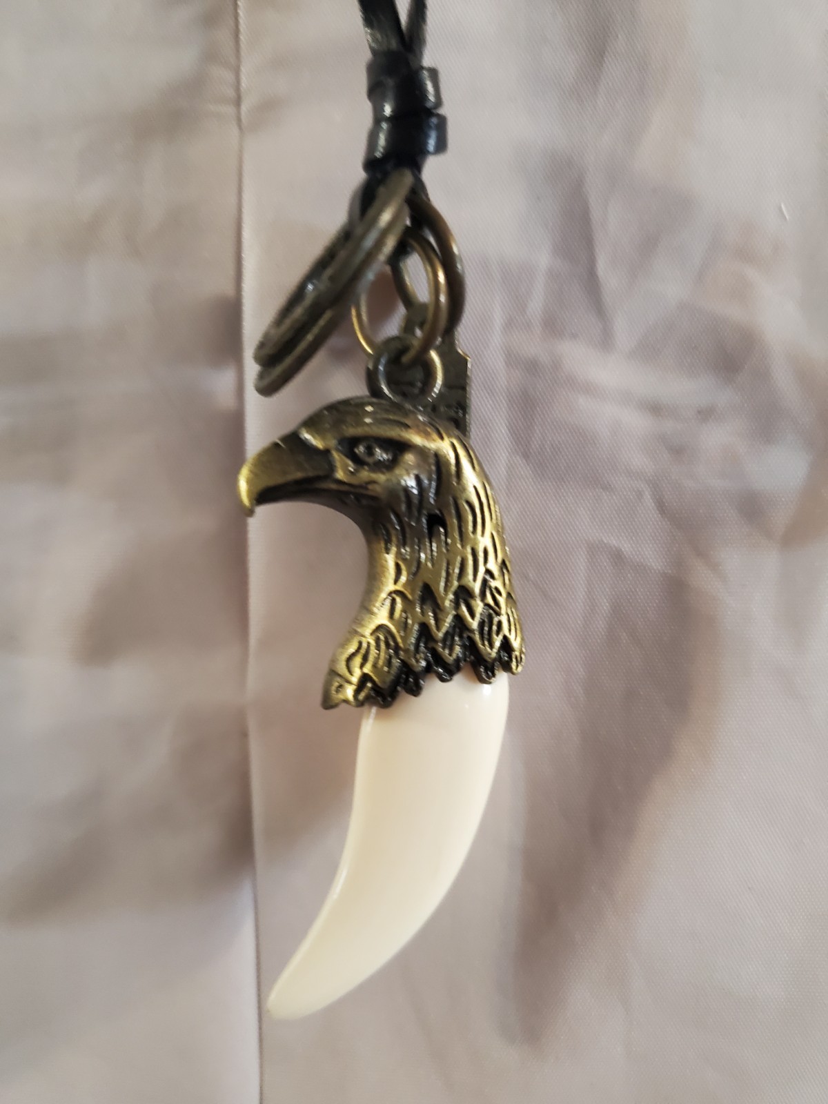 Bronze Eagle Head Fang Pendant Necklace with Black Cord