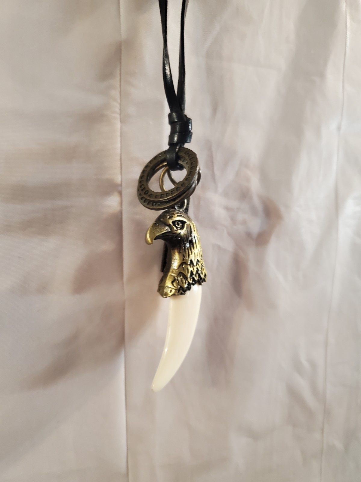 Bronze Eagle Head Fang Pendant Necklace with Black Cord - photo 2