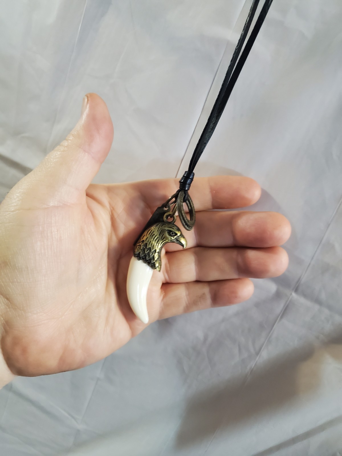 Bronze Eagle Head Fang Pendant Necklace with Black Cord - photo 4