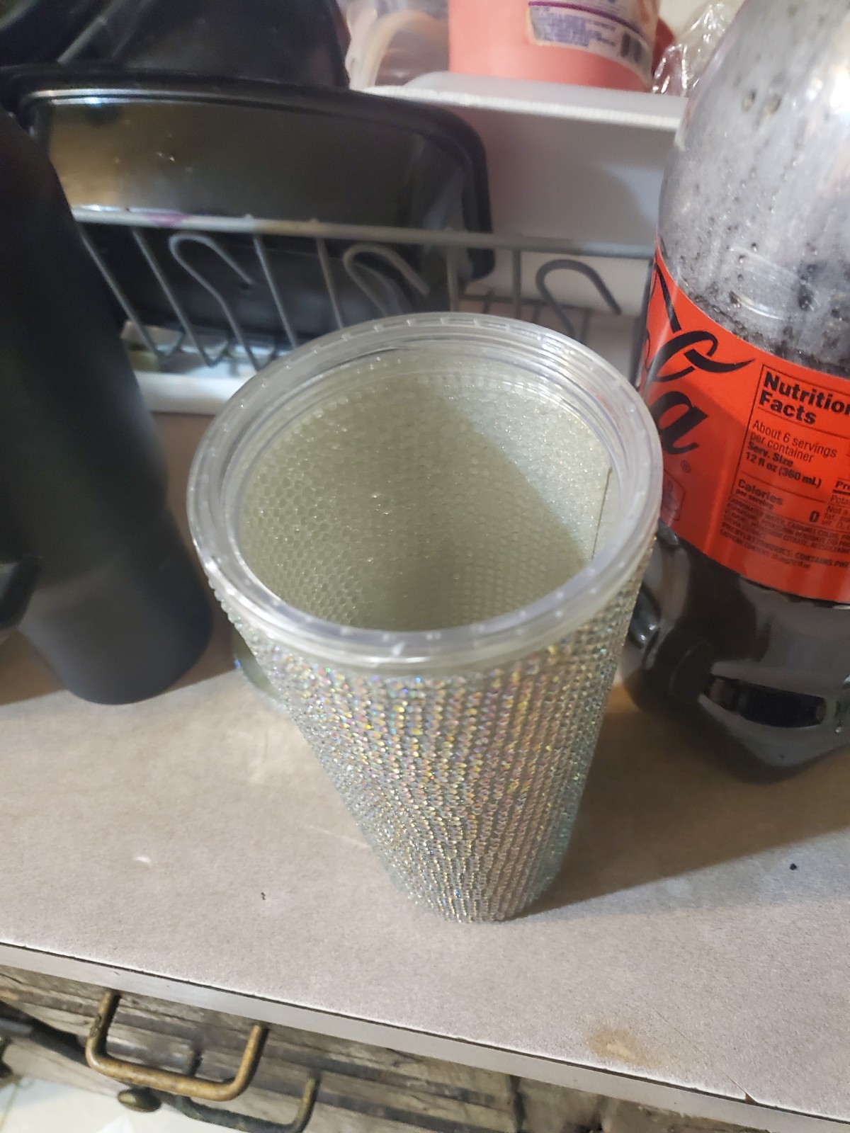 Silver Rhinestone Decorated Plastic Tumbler With Lid - photo 2