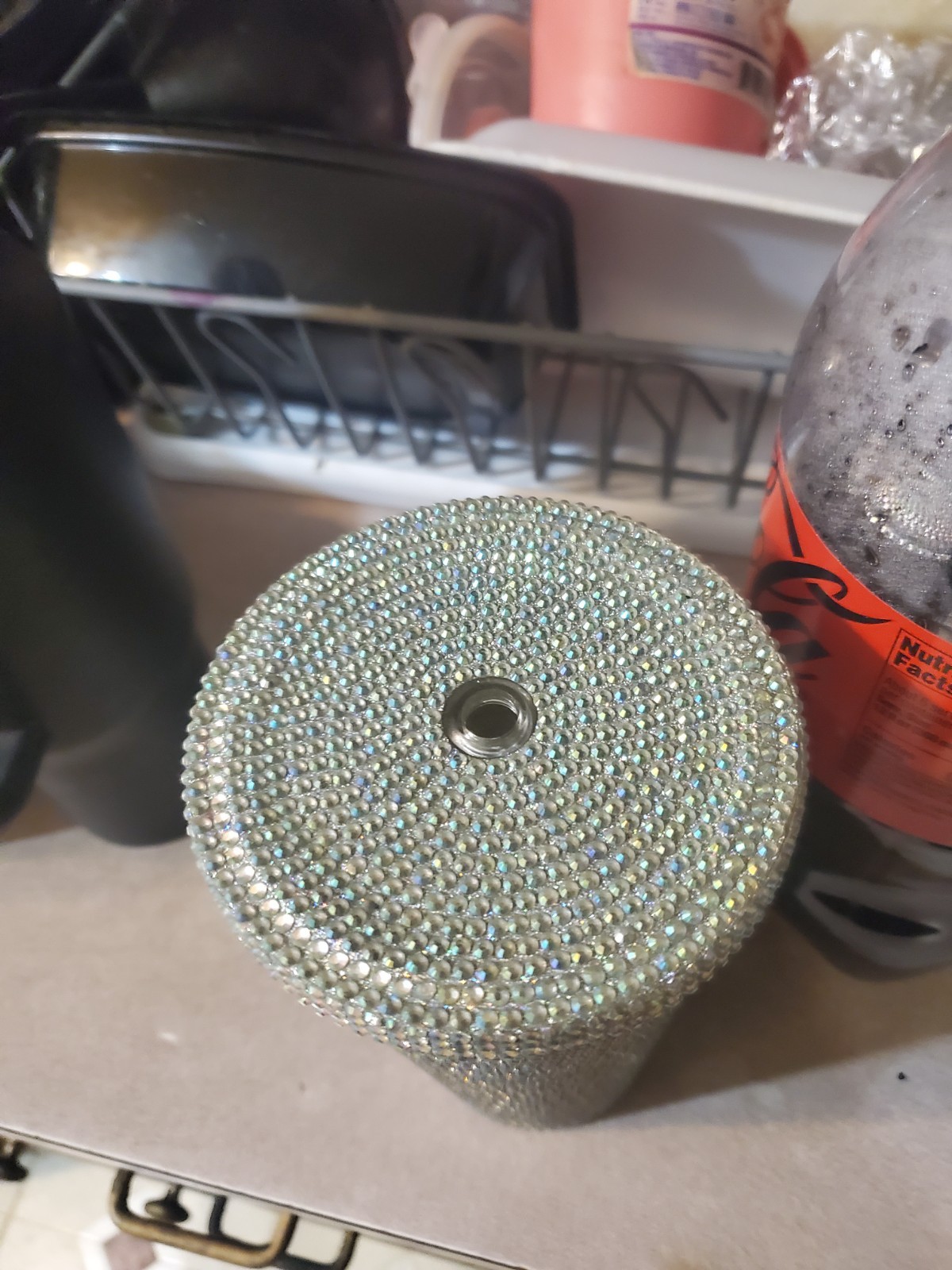 Silver Rhinestone Decorated Plastic Tumbler With Lid - photo 4