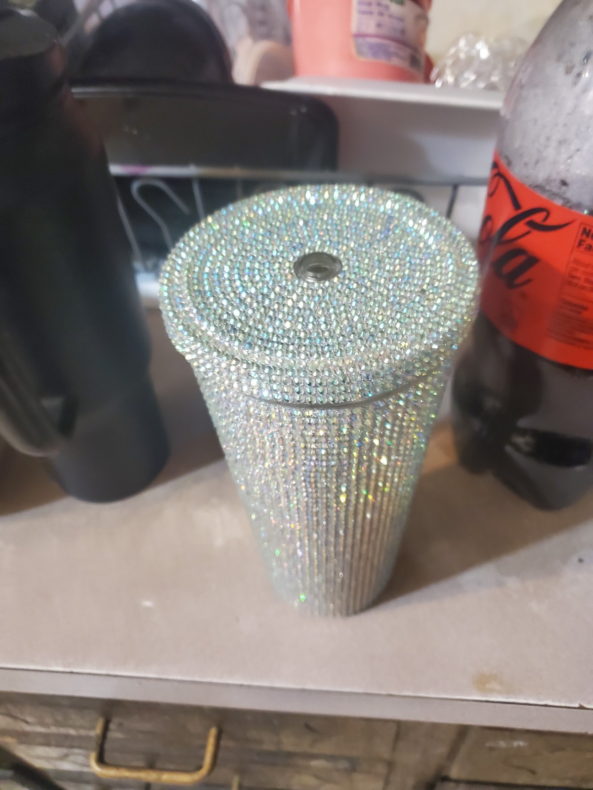 Silver Rhinestone Decorated Plastic Tumbler With Lid - photo 5