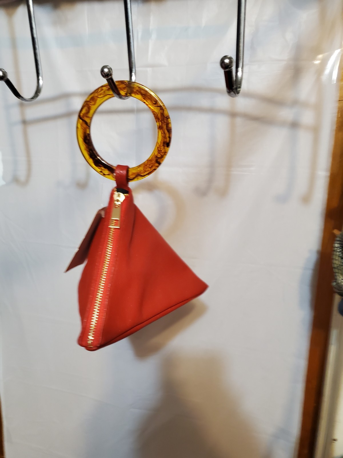 Perfect Image Red Triangle Wristlet Bag Gold Hardware Shimmery