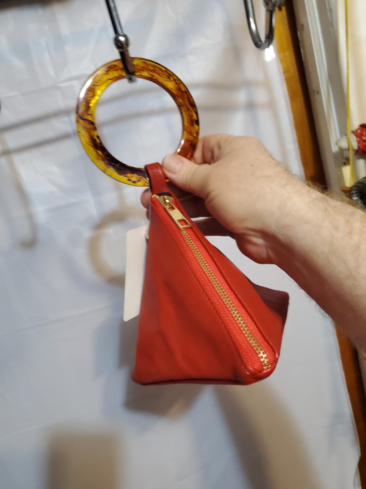Perfect Image Red Triangle Wristlet Bag Gold Hardware Shimmery - photo 2