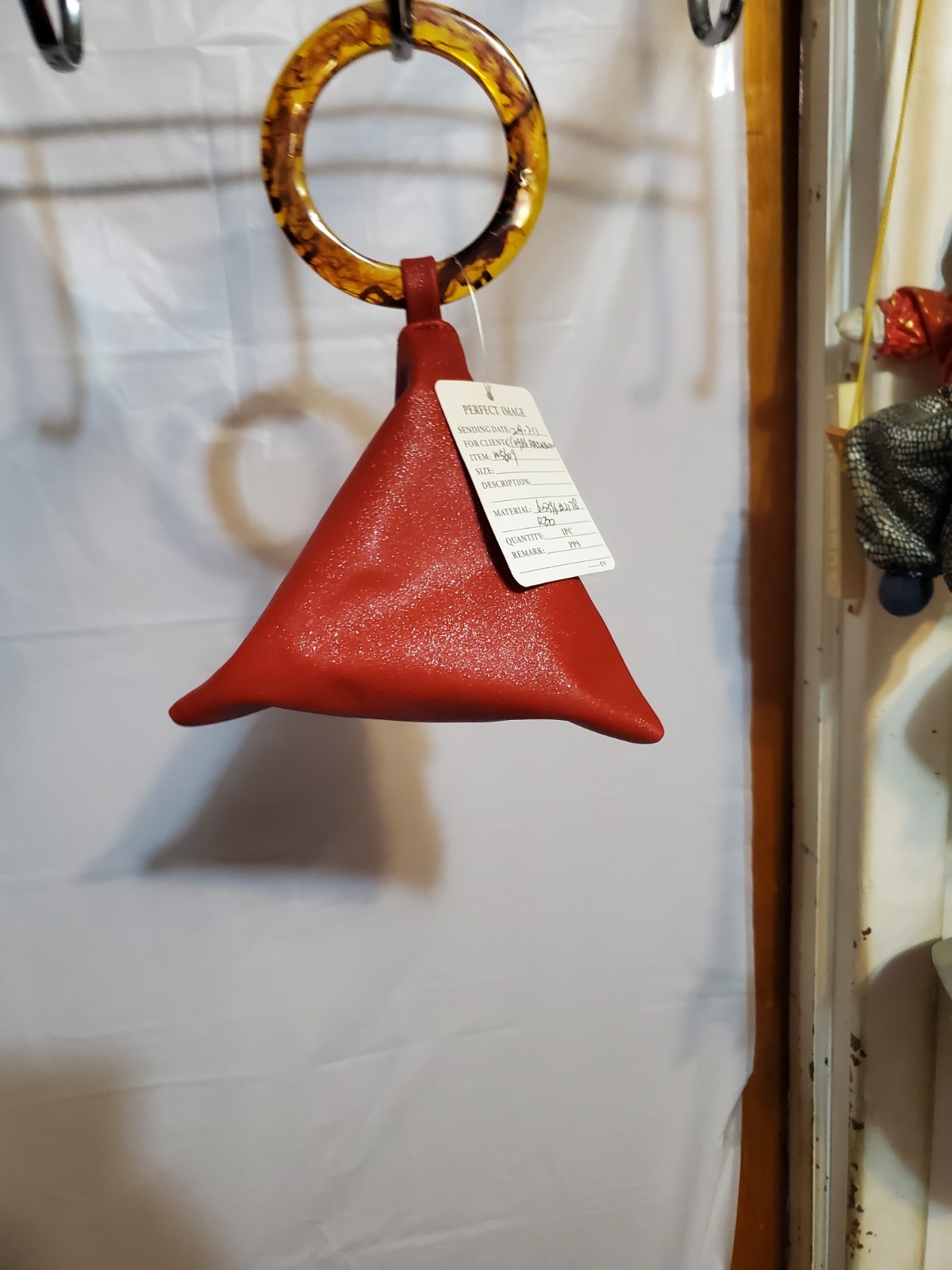 Perfect Image Red Triangle Wristlet Bag Gold Hardware Shimmery - photo 3