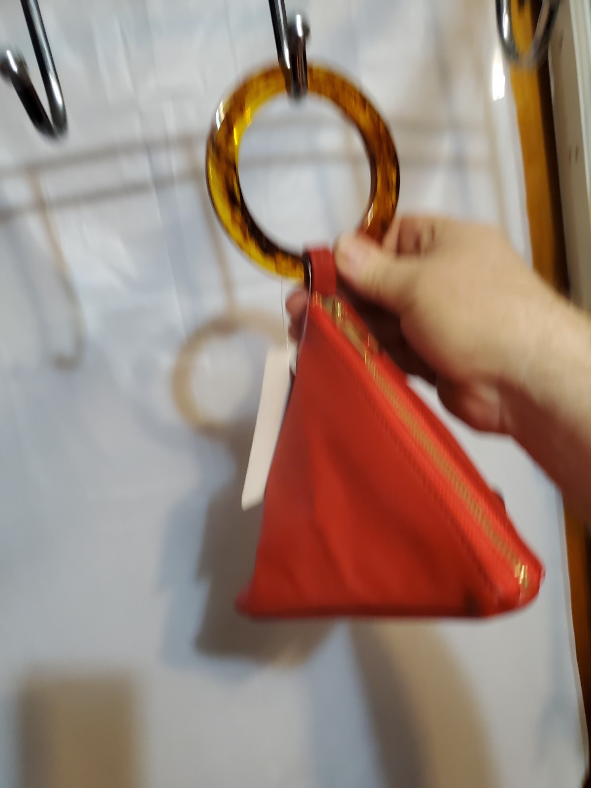 Perfect Image Red Triangle Wristlet Bag Gold Hardware Shimmery - photo 4