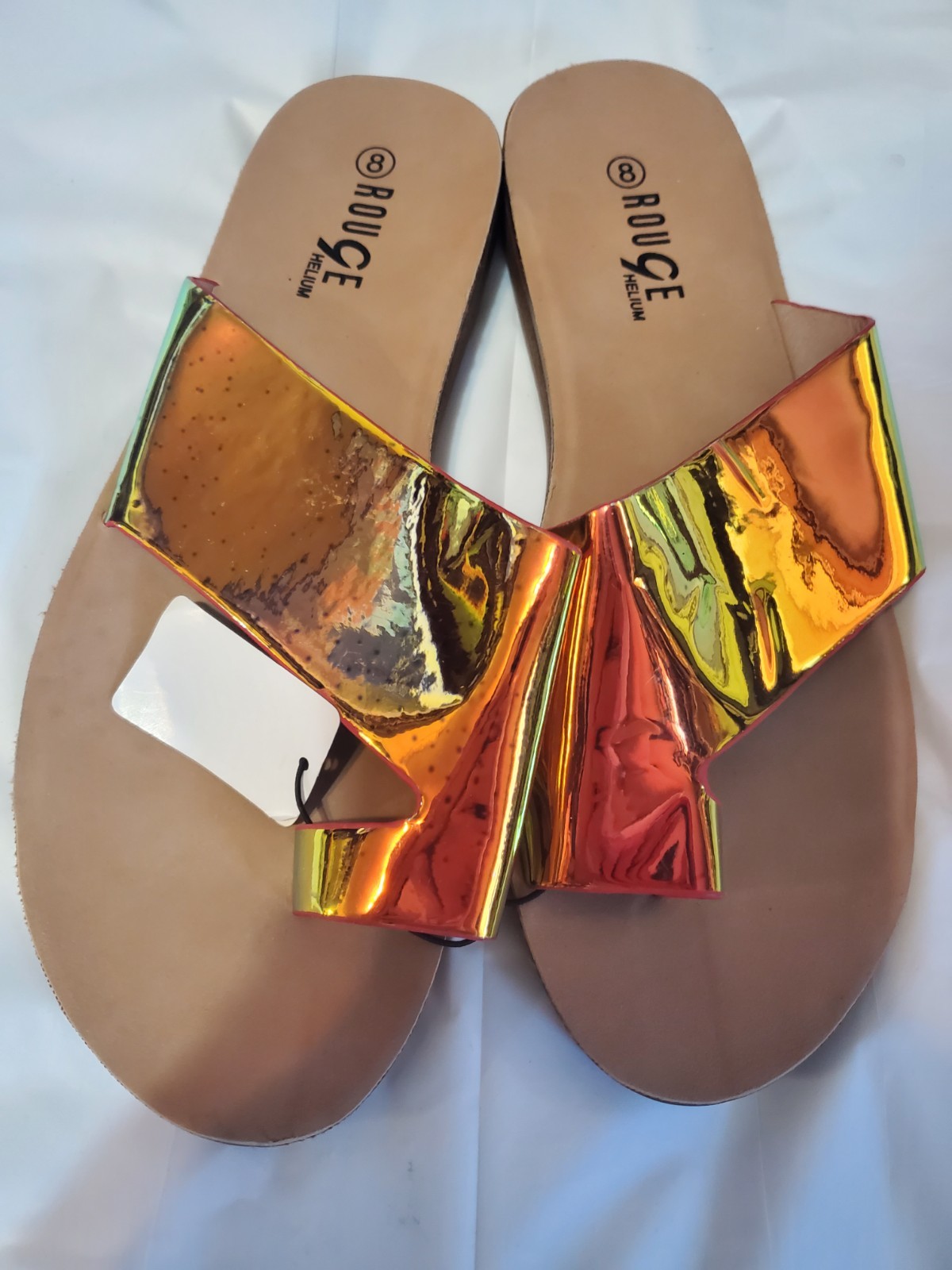 Rouge Helium Slide Sandals Iridescent Gold Orange Yellow Womens