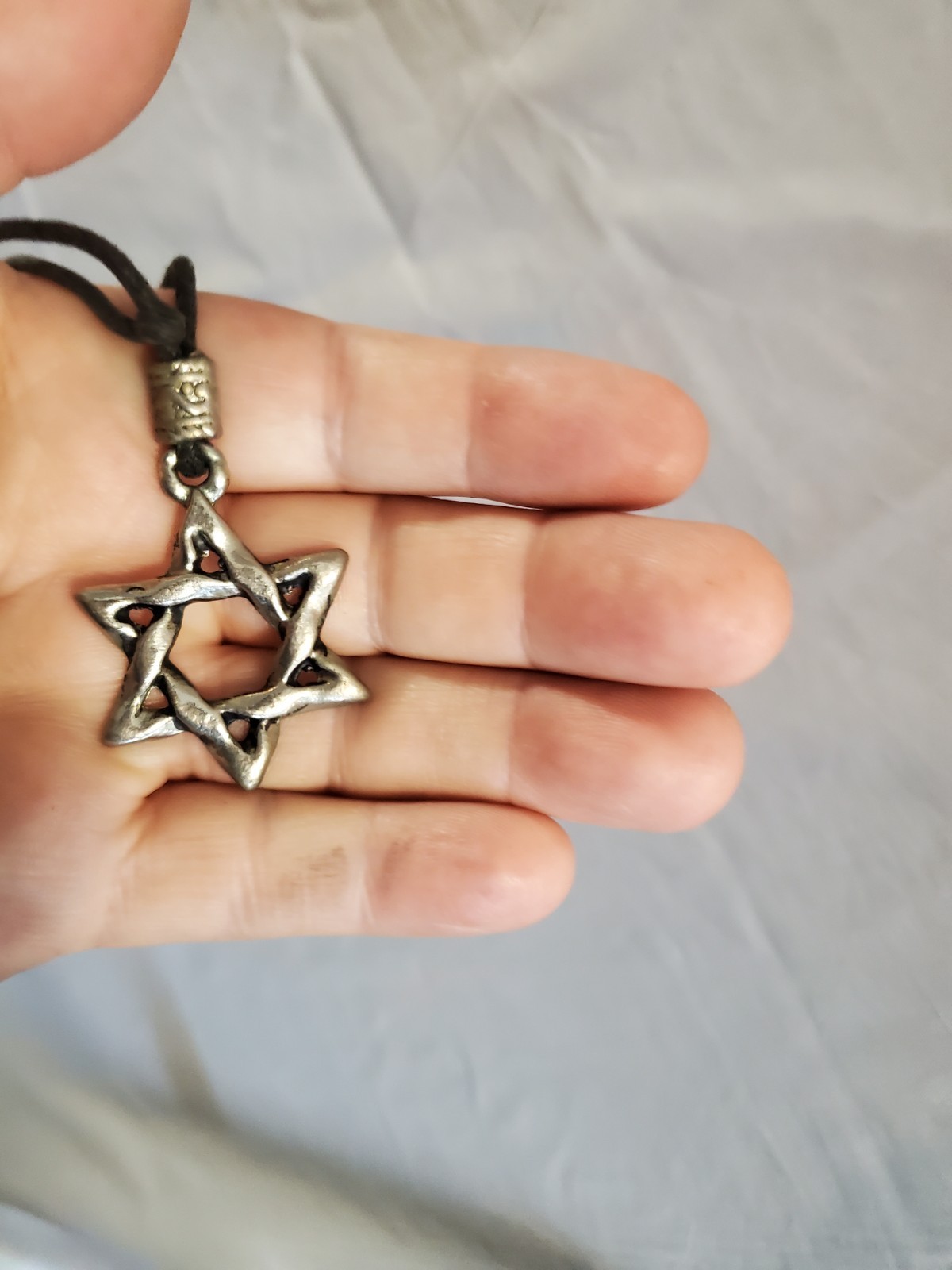 FREE SHIPPING" Star of David Pendant Necklace Black Cord Silver
