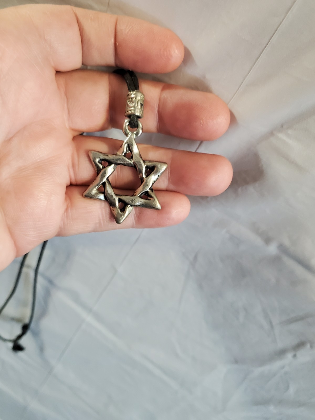 FREE SHIPPING" Star of David Pendant Necklace Black Cord Silver - photo 5