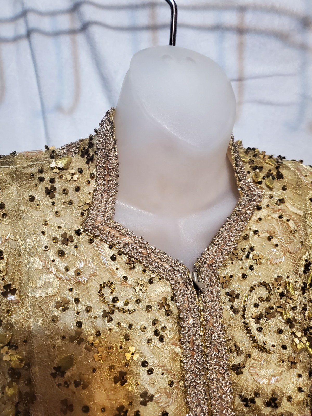 Gold Beaded Embroidered Sequin Paisley Long Coat - Women's Forma - photo 4
