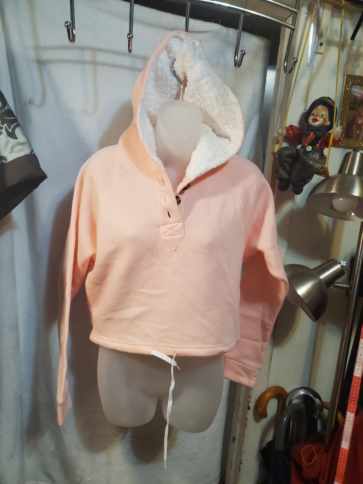 Love Pink Pullover Fleece Hoodie Sherpa Lined Button Front Women