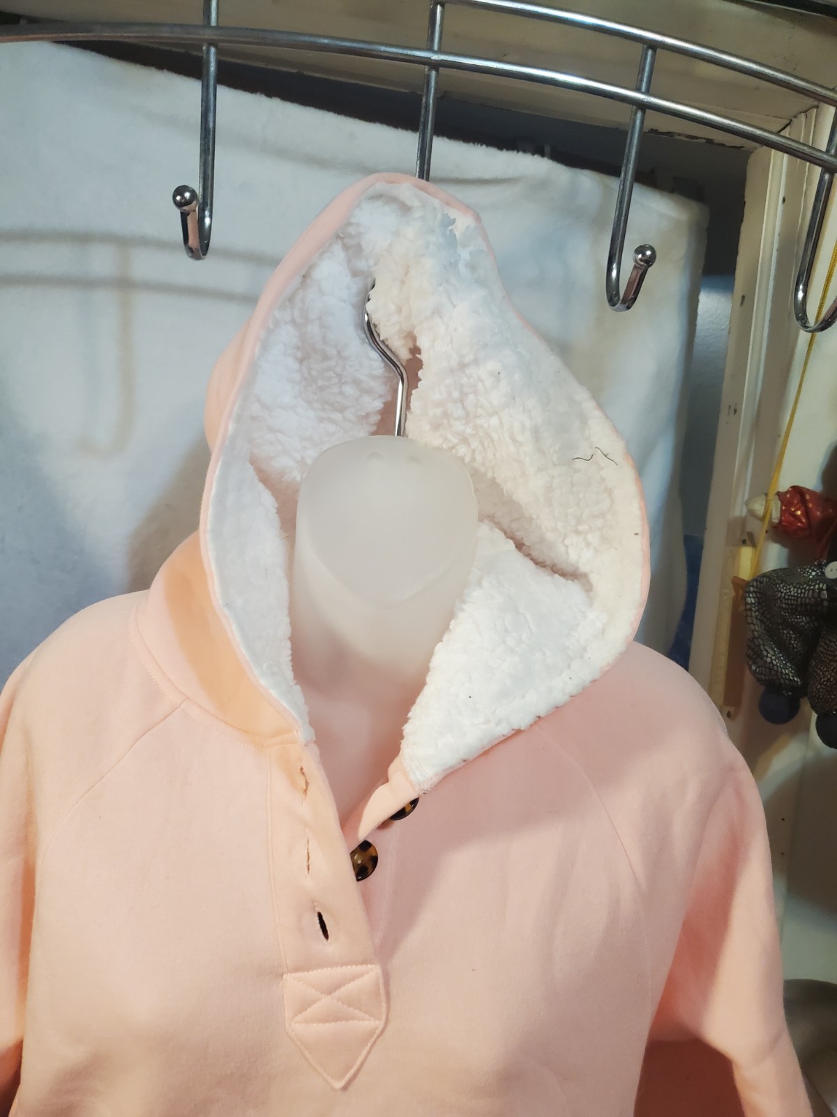 Love Pink Pullover Fleece Hoodie Sherpa Lined Button Front Women - photo 3