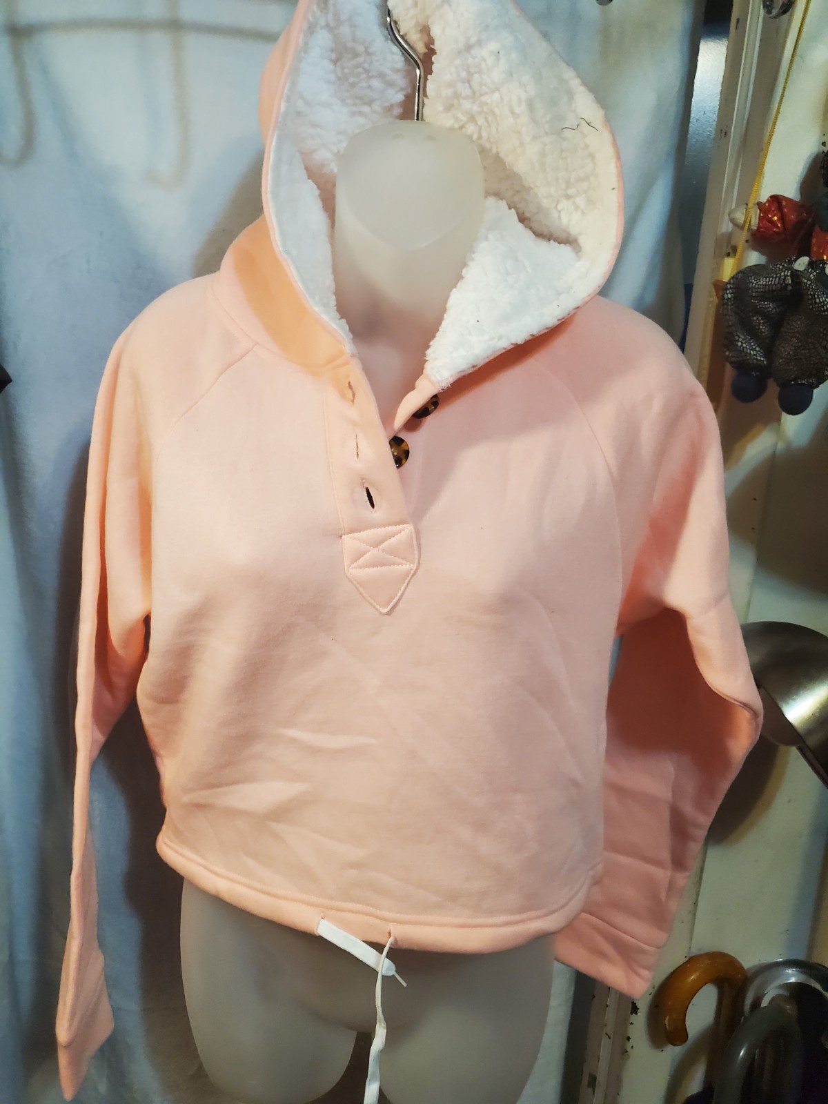 Love Pink Pullover Fleece Hoodie Sherpa Lined Button Front Women - photo 4