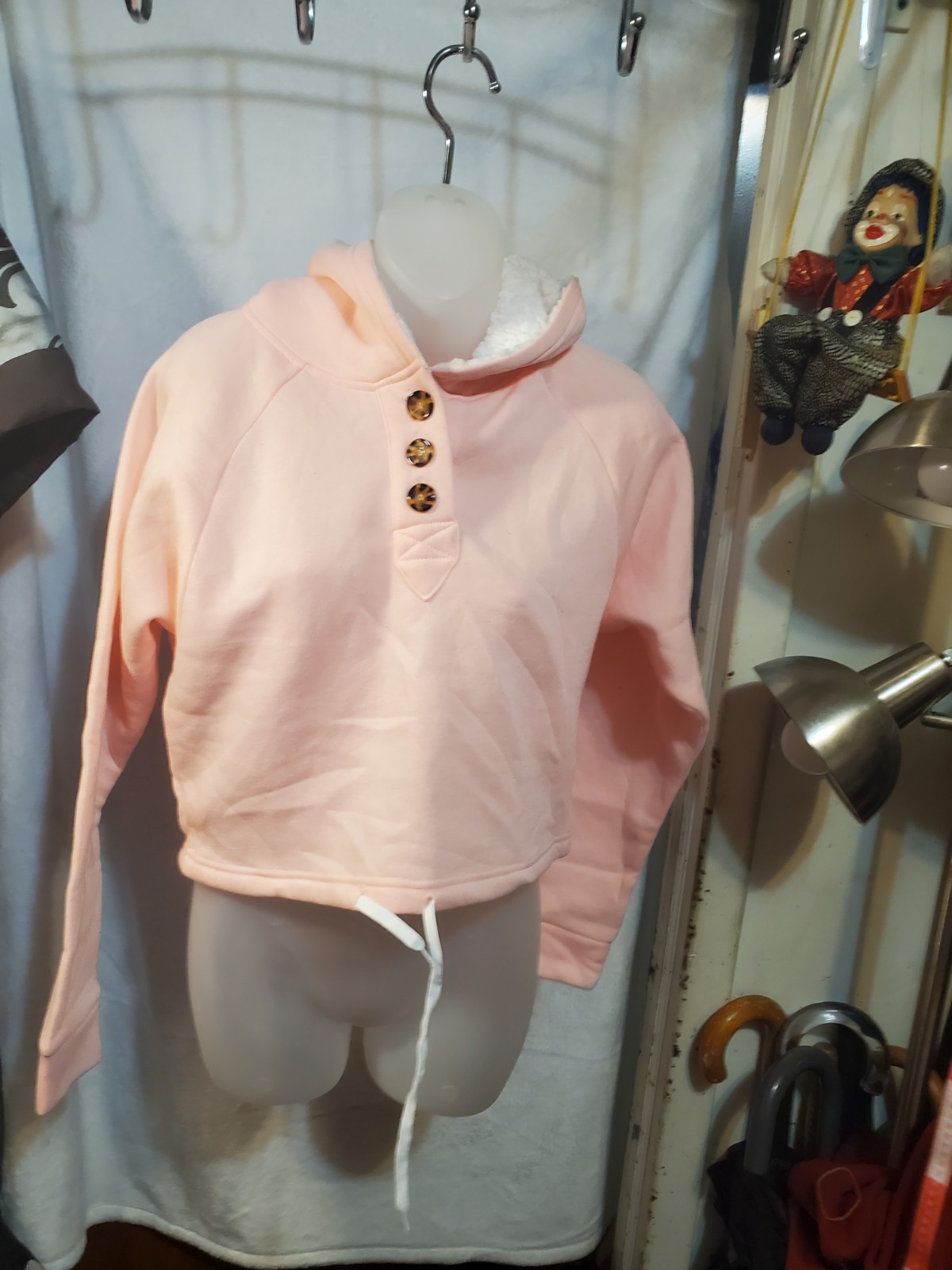 Love Pink Pullover Fleece Hoodie Sherpa Lined Button Front Women - photo 5