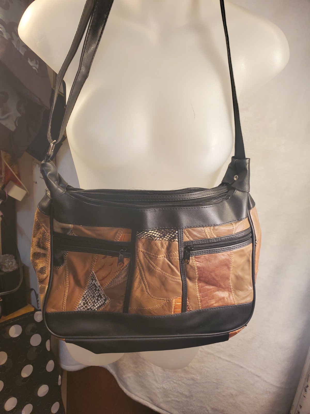 Brown Black Patchwork Shoulder Bag